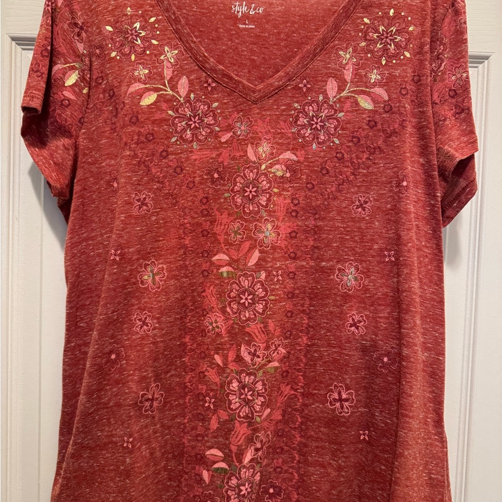 Style & Co Women's Orange and Gold Top